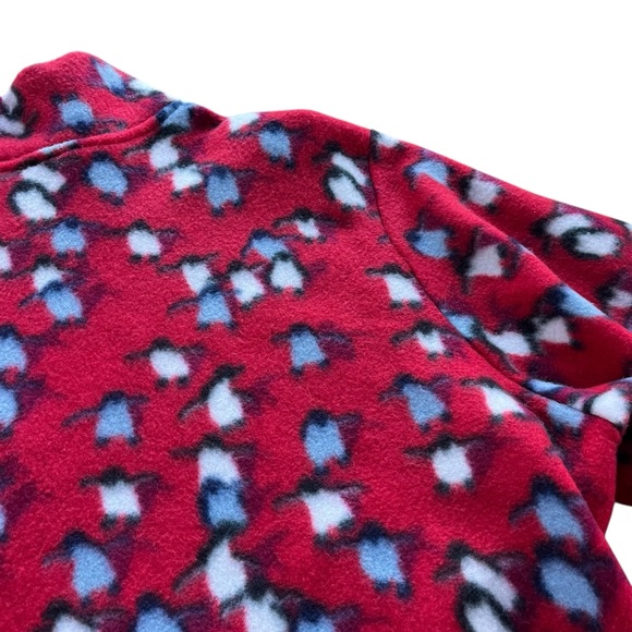 Mind Games Womens Sz 1X Red Blue Penguin Print 1/4 Zip Plush Fleece Pullover USA - Picture 12 of 16